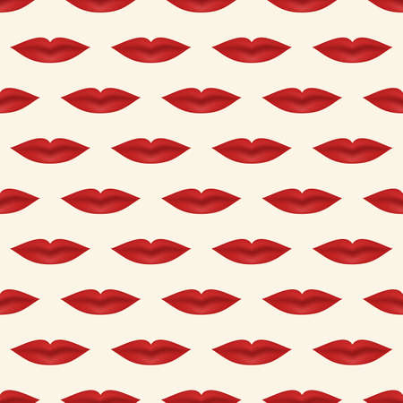 Realistic red sexy lips seamless pattern. Woman's mouth. Vector illustration for labels of cosmetic products, beauty salons, fabric and makeup artists.のイラスト素材