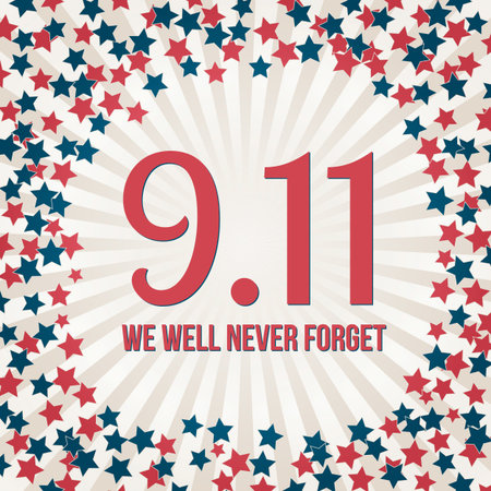 Patriot Day banner. Retro patriotic background wits stars in colors of flag of USA: red, blue and...