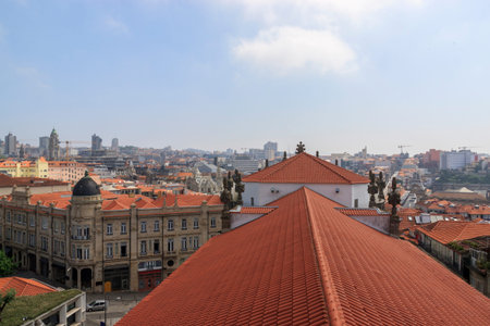 Scenic view of Porto, Portugal from the tower ClÃ©rigos Church. Orange roofs of the houses. Popular tourist destination. Travel photography.のeditorial素材