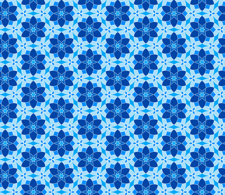 Geometric seamless pattern. Mix blue and white kaleidoscope. Oriental ornament mosaic background. ...