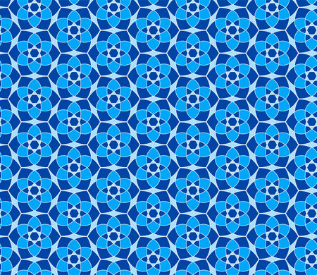 Geometric seamless pattern. Mix blue and white kaleidoscope. Oriental ornament mosaic background. ...