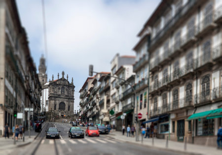 Tilt-shift effect. The Baroque Church of ClÃ©rigos, Porto, Portugal. The most popular tourist...