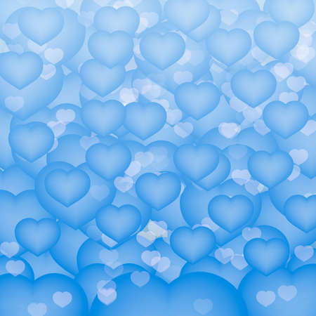 Light blue 3d background with hearts in clouds sky. Valentineâs day greeting card bachdrop. Romantic vector illustration. Easy to edit design template for your artworks.のイラスト素材