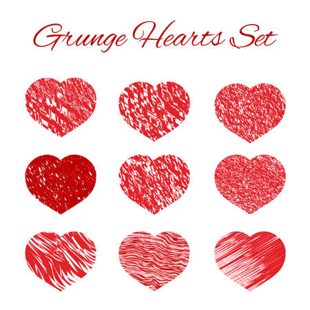 Set of nine grunge heart icons set. Love symbol vector illustration. Valentineâs day element of design. Easy to edit design template for your artworks.のイラスト素材