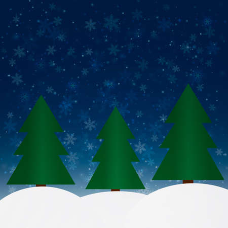 Winter forest with fir trees and snowfall at night. Vector illustration.のイラスト素材