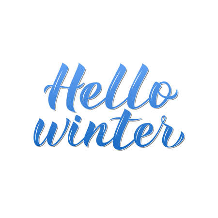 Hello Winter 3d calligraphy lettering isolated on white. Quote hand written with brush. Typography poster. Easy to edit vector template for banner, sign, greeting card, t-short, mug etc.のイラスト素材
