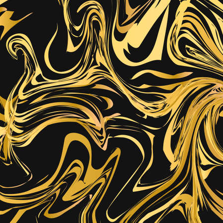 Black and gold marble texture abstract background. Liquid flow effect backdrop. Watercolor stains painting. Marbling surface vector illustration. Easy to edit template for your design projects.のイラスト素材
