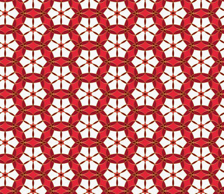 Christmas seamless lace pattern. Geometric mosaic background Red and gold kaleidoscope. Oriental ornament. Easy to use vector design template for greeting cards, fabric, wrap, wallpapers, etcのイラスト素材