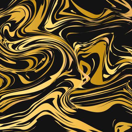 Marbling surface background. Liquid flow effect backdrop. Watercolor stains painting. Black and gold marble texture abstract vector illustration. Easy to edit template for your design projects.のイラスト素材