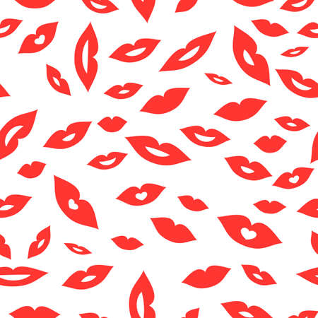 Red sexy lips seamless pattern. Woman's mouth. Vector illustration for labels of cosmetic products, beauty salons, fabric and makeup artists.のイラスト素材