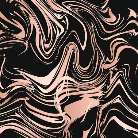 Black and rose gold marble texture abstract background. Liquid flow effect backdrop. Watercolor stains painting. Marbling surface vector illustration. Easy to edit template for your design projects.のイラスト素材
