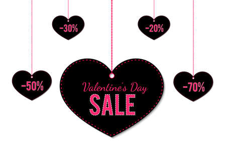 Valentines day sale tags in the shape of a heart. Special offer promo banner. Shop advertising poster. Vector illustration. Easy to edit template for promotion of your business.のイラスト素材