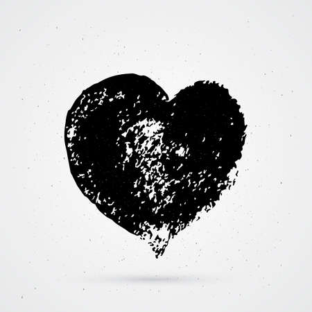 Hand painted heart on white background. Grunge shape of heart. Black textured brush stroke. Valentines day sign. Love symbol. Easy to edit vector element of design.のイラスト素材