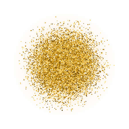 Explosion of gold dots confetti isolated on white. Burst of sparkles dots. Shiny dust firework vector background. Colden glitter texture effect. Easy to edit vector template for your design projects.のイラスト素材