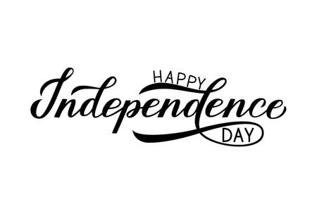 Happy Independence Day calligraphy hand lettering isolated on white. 4th of July celebration poster vector illustration. Easy to edit template for logo design, greeting card, banner, flyer, etc.のイラスト素材