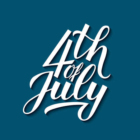4th of July calligraphy hand lettering on blue background. USA Independence Day celebration poster vector illustration. Easy to edit template for logo design, greeting card, banner, flyer, etc.のイラスト素材