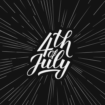 4th of July calligraphy hand lettering isolated on white. USA Independence Day retro greeting card.  Easy to edit vector template for logo design, celebration poster, banner, flyer, etc.のイラスト素材