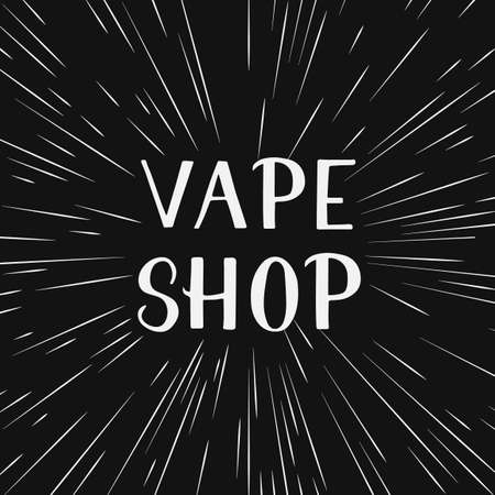 Vape Shop hand written lettering on black background. Minimalistic logo for vaping store, club or bar. Vector illustration. Easy to edit template for your design.のイラスト素材