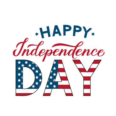 Happy Independence Day modern calligraphy hand lettering. 4th of July celebration poster vector illustration. Easy to edit template for logo design, greeting card, banner, flyer, etc.のイラスト素材