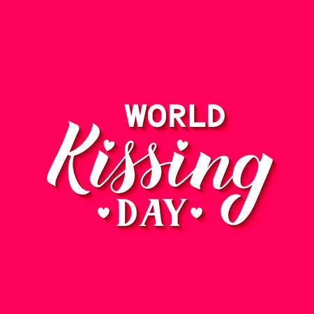 World Kissing day hand lettering on hot pink background. Easy to edit template for typography poster, banner, flyer, sticker, badge, t-shot, etc.のイラスト素材