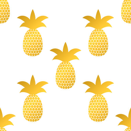 Seamless pattern with gold pineapple on white background. Golden tropical fruit vector illustration.  Easy to edit template for logo design, poster, banner, invitation, flyer, clothes, etc.のイラスト素材
