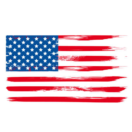 Grunge USA flag with brush stroke isolated on white. National symbol of USA. American patriotic background. Easy to edit vector template for banner, poster, greeting card, t-shirt, etc.のイラスト素材