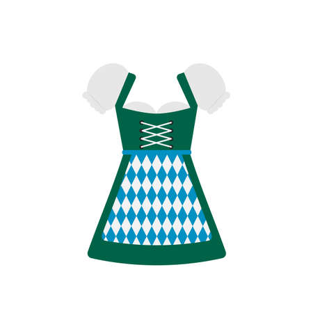 Traditional Bavarian clothing Dirndl isolated on white. Oktoberfest folk costume flat vector icon. Easy to edit template for your  design,  poster, banner, flyer, t-shirt, invitation, etc.のイラスト素材