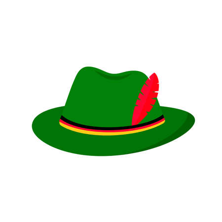 Bavarian Green Alpine Hat isolated on white. Traditional Oktoberfest symbol. Flat vector icon. Easy to edit template for your design,  poster, banner, flyer, t-shirt, invitation, etc.のイラスト素材