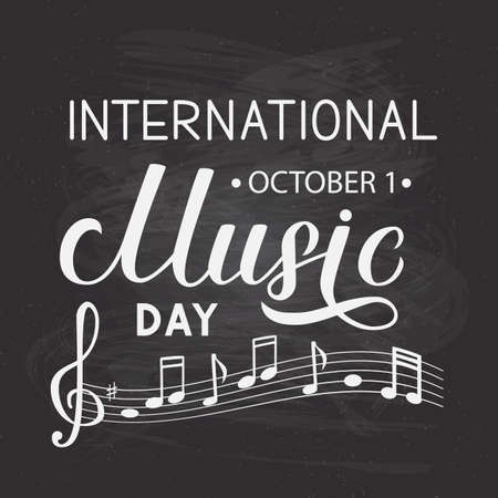 International Music Day lettering on chalkboard background. Easy to edit vector template for typography poster, banner, flyer, etc.のイラスト素材