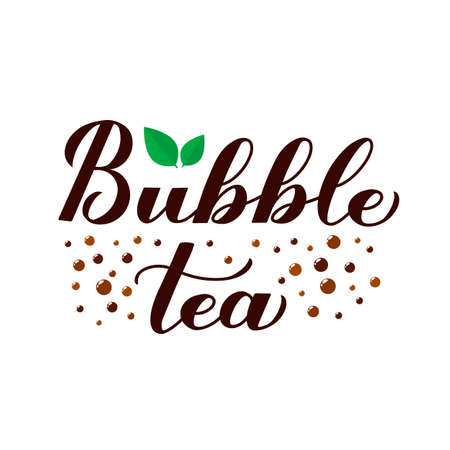 Bubble Tea calligraphy hand lettering isolated on white background. Easy to edit vector template for logo design, banner, typography poster, flyer, sticker, drink menu for bar, cafe, restaurant, etc.のイラスト素材