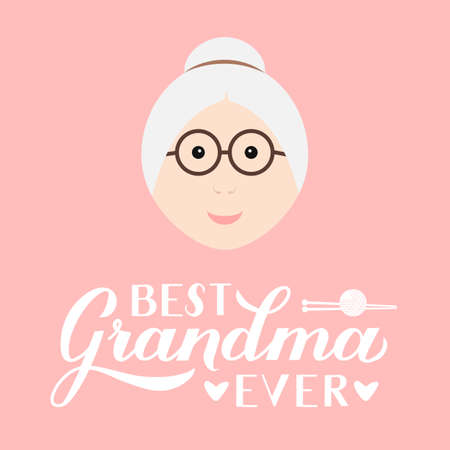 Best Grandma Ever calligraphy hand lettering on pink background. Grandparents Day greeting card for grandmother. Easy to edit vector template for banner, poster, postcard, t-shirt, mug, pillow, etc.のイラスト素材