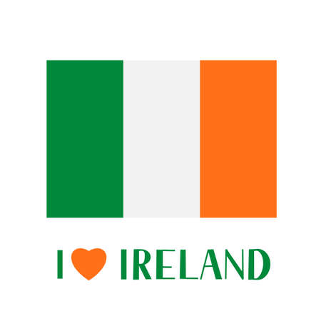 Flag of Ireland and lettering I Love Ireland with heart isolated of white. Easy to edit vector template for banner, typography poster, logo design, postcard, t-shirt, flyer, sticker, label, etc.のイラスト素材