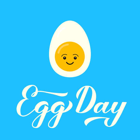 National Egg Day calligraphy hand lettering with cute cartoon character. Funny typography poster. Vector template for banner, flyer, sticker, shirt, greeting card, postcard,  design, etc.のイラスト素材