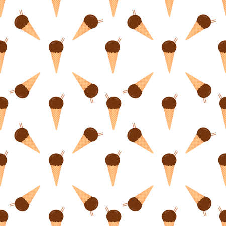 Chocolate ice creams waffle cones seamless pattern. National Chocolate Ice Cream Day vector background. Easy to edit template for birthday party decoration, wrapping paper, fabric, etc.のイラスト素材