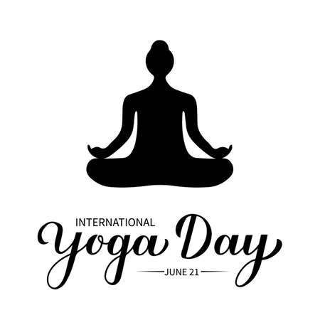 International Yoga Day calligraphy hand lettering isolated on white. Easy to edit vector template for  design, banner, typography poster, flyer, sticker, postcard, t-shirt, etcのイラスト素材