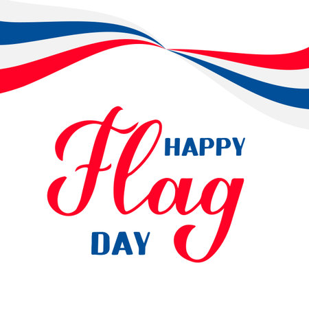 Happy Flag Day hand lettering isolated on white background. United States Flag Day celebrate on June 14. Easy to edit vector template for typography poster, banner, flyer, sticker,のイラスト素材