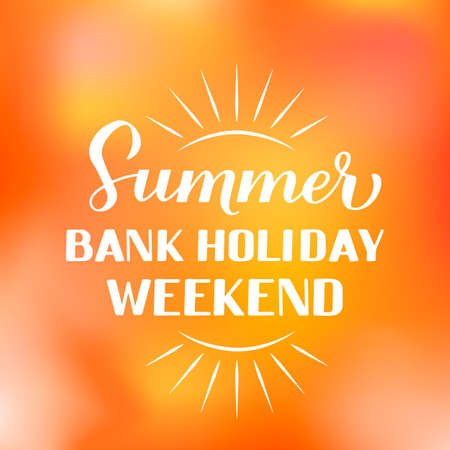 Summer Bank Holiday Weekend calligraphy hand lettering on bright sunny background. Vector template for typography poster, banner, flyer, sticker, shirt, postcard, logo design, etc.のイラスト素材