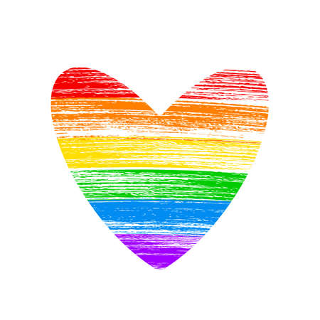 Heart shaped LGBT community flag. Brush strokes the colors of the rainbow isolated on white. Symbol of LGBTQ lesbian, gay pride, bisexual, transgender social movements.のイラスト素材