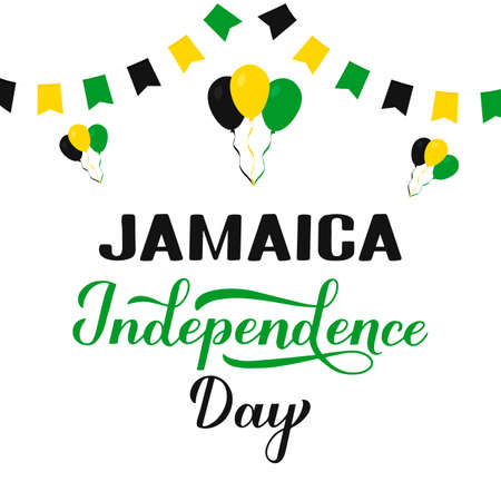 Jamaica Independence Day typography poster. Jamaican holiday celebrated on August 6. Vector template for, banner, greeting card, flyer, etc.のイラスト素材
