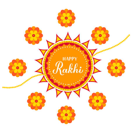 Happy Rakhi calligraphy hand lettering. Hindu holiday Raksha Bandhan typography poster. Vector template for banner, flyer, sticker, greeting card, etcのイラスト素材
