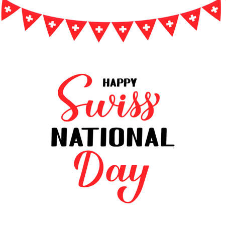 Swiss National Day hand lettering. Switzerland holiday typography poster. Easy to edit vector template for banner, flyer, sticker, shirt, greeting card, postcard, etc.のイラスト素材