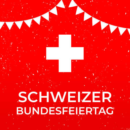 Swiss National Day hand lettering in German. Switzerland holiday typography poster. Easy to edit vector template for banner, flyer, sticker, shirt, greeting card, postcard, etc.のイラスト素材