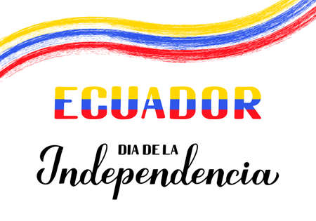 Ecuador Independence Day lettering in Spanish. Ecuadorian holiday celebrated on August 10.のイラスト素材