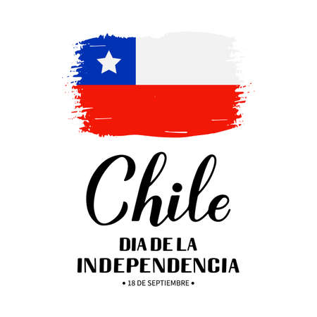 Chile Independence Day calligraphy lettering in Spanish. Chilean holiday celebrated on September 18. Vector template for typography poster, banner, greeting card, flyer, etc.のイラスト素材