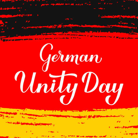 Germany Unity Day calligraphy hand lettering. German National holiday celebration on October 3. Vector template for banner, typography poster, flyer, greeting card, etc.のイラスト素材