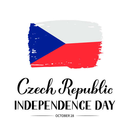 Czech Republic Independence Day calligraphy hand lettering with flag. Holiday in Czechia celebrated on October 28. Vector template for typography poster, banner, greeting card, flyerのイラスト素材