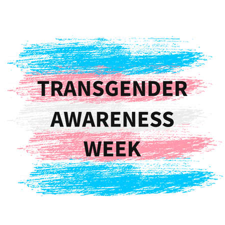 Transgender Awareness Week lettering with Transgender Pride Flag. LGBT community holiday celebrate on second week of November. Easy to edit vector template for banners, signs, design, card, etc.のイラスト素材