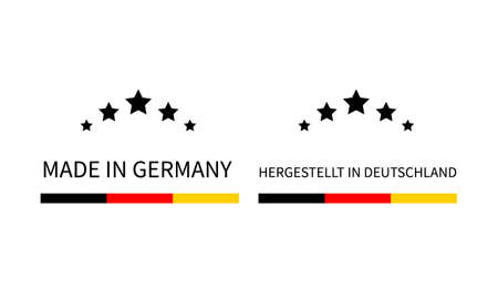 Made in Germany labels in English and in German languages. Quality mark vector icon. Perfect for logo design, tags, badges, stickers, emblem, product package, etc.のイラスト素材