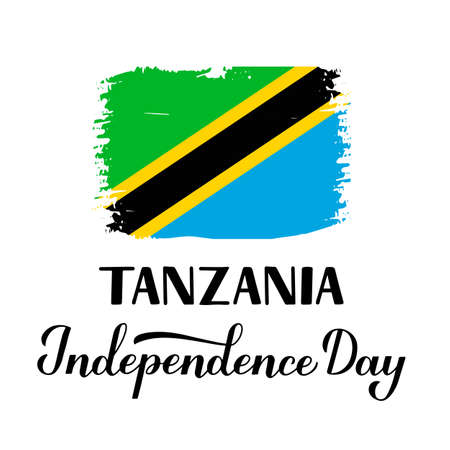 Tanzania Independence Day calligraphy hand lettering with Tanzanian flag. National holiday celebrated on December 9. Vector template for typography poster, banner, greeting card, flyer, etc.のイラスト素材