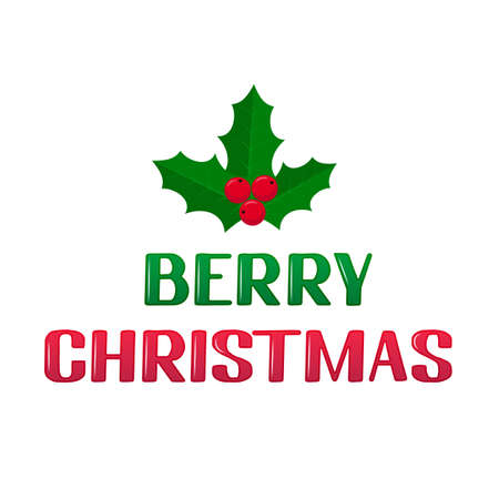 Berry Christmas lettering with holly berries mistletoe isolated on white. Funny Christmas pun quote. Winter holidays typography poster. Vector template for banner, greeting card, sticker, etc.のイラスト素材
